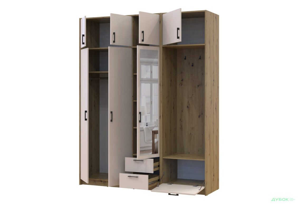 Изображение 3 - Шкаф для одежды 3 ДСП Doros Ронди с вешалкой, зеркалом и антресолью 181 см Дуб Артизан / Кашемир