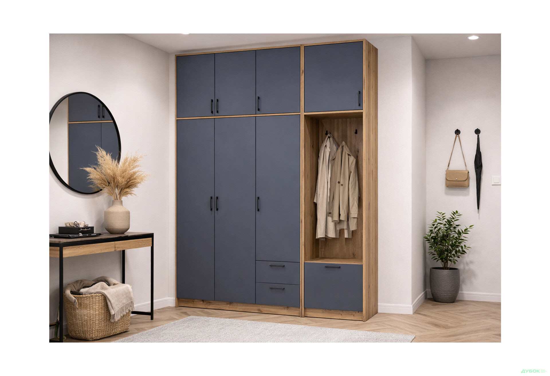 Изображение 2 - Шкаф для одежды 3 ДСП Doros Ронди с вешалкой и высокой антресолью 181 см Дуб Артизан / Графит