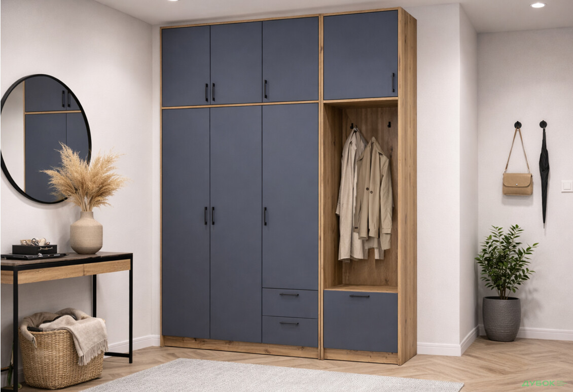 Изображение 2 - Шкаф для одежды 3 ДСП Doros Ронди с вешалкой и высокой антресолью 181 см Дуб Артизан / Графит