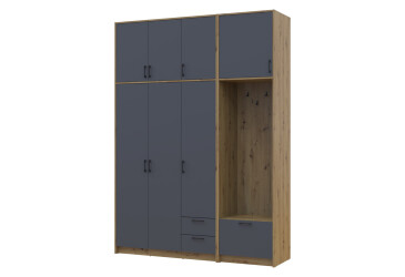 Шкаф для одежды 3 ДСП Doros Ронди с вешалкой и высокой антресолью 181 см Дуб Артизан / Графит
