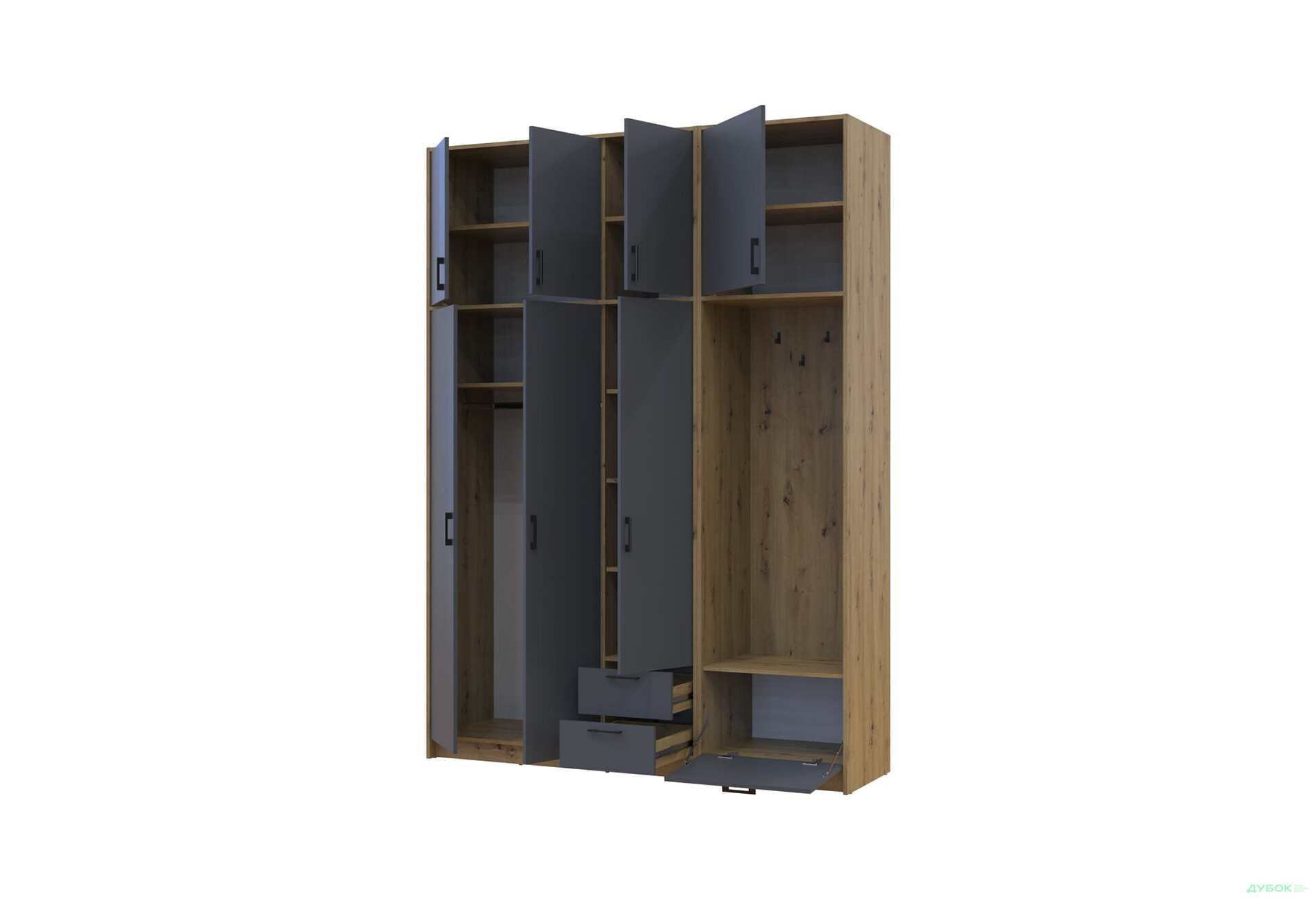 Изображение 3 - Шкаф для одежды 3 ДСП Doros Ронди с вешалкой и высокой антресолью 181 см Дуб Артизан / Графит