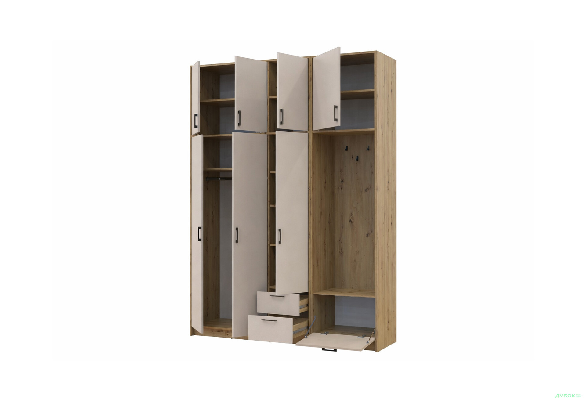 Изображение 3 - Шкаф для одежды 3 ДСП Doros Ронди с вешалкой и высокой антресолью 181 см Дуб Артизан / Кашемир