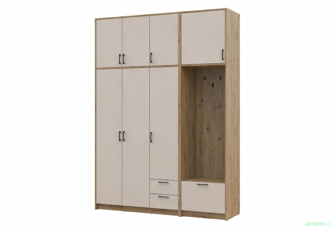 Шкаф для одежды 3 ДСП Doros Ронди с вешалкой и высокой антресолью 181 см Дуб Артизан / Кашемир