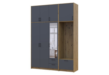 Шкаф для одежды 3 ДСП Doros Ронди с вешалкой, зеркалом и высокой антресолью 181 см Дуб Артизан / Графит