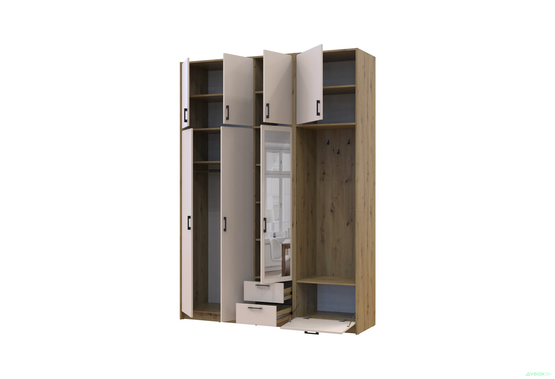 Изображение 3 - Шкаф для одежды 3 ДСП Doros Ронди с вешалкой, зеркалом и высокой антресолью 181 см Дуб Артизан / Кашемир