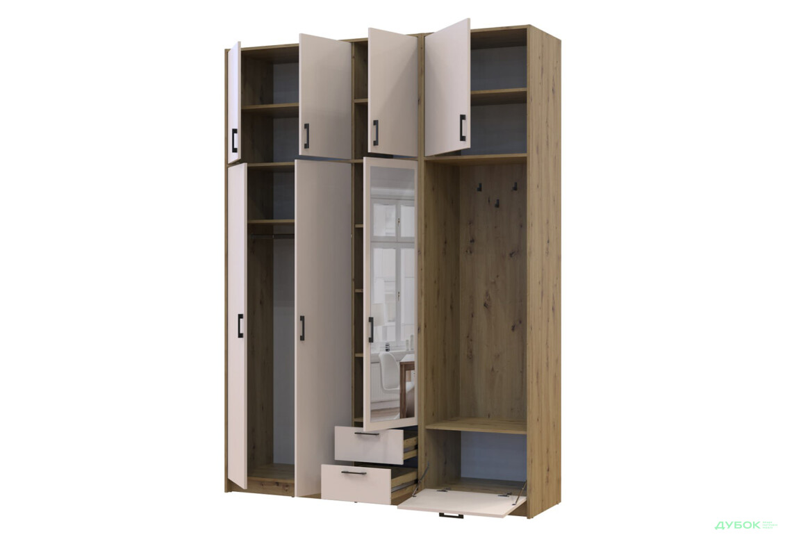 Изображение 3 - Шкаф для одежды 3 ДСП Doros Ронди с вешалкой, зеркалом и высокой антресолью 181 см Дуб Артизан / Кашемир