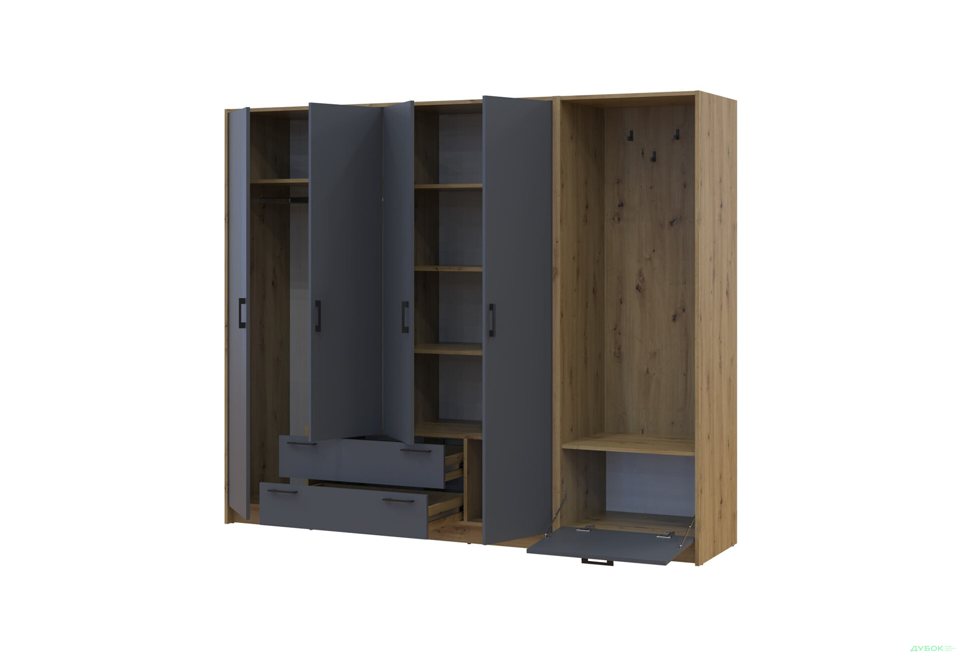 Изображение 3 - Шкаф для одежды 4 ДСП Doros Ронди с вешалкой 220 см Дуб Артизан / Графит