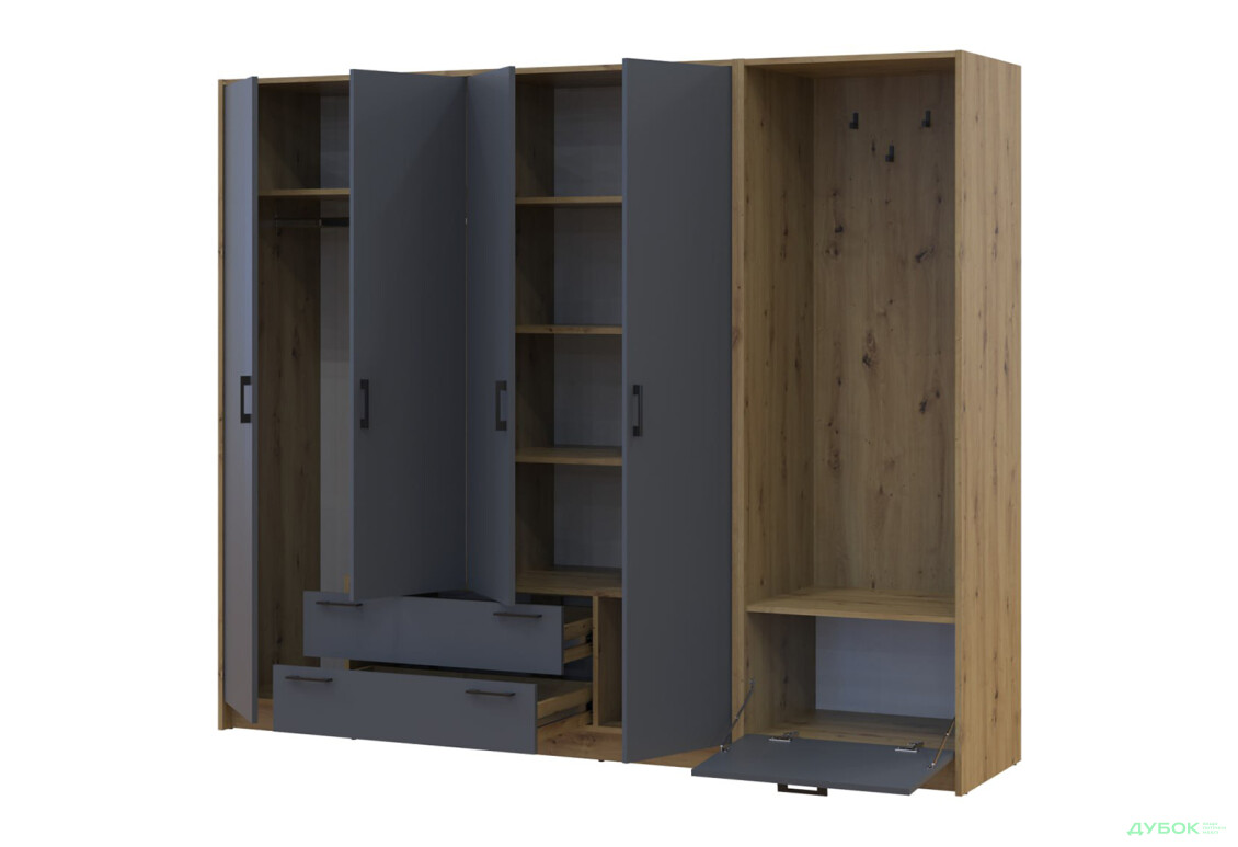 Изображение 3 - Шкаф для одежды 4 ДСП Doros Ронди с вешалкой 220 см Дуб Артизан / Графит