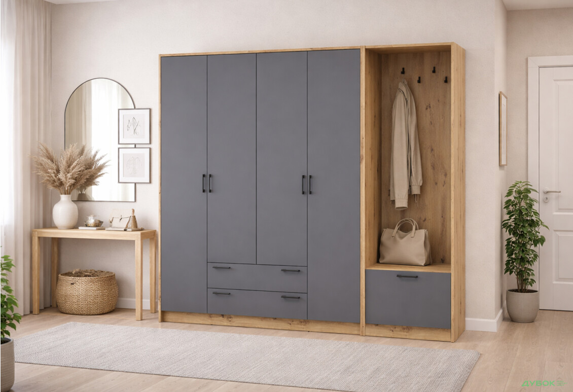 Изображение 2 - Шкаф для одежды 4 ДСП Doros Ронди с вешалкой 220 см Дуб Артизан / Графит