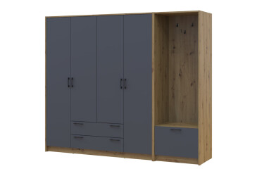 Шкаф для одежды 4 ДСП Doros Ронди с вешалкой 220 см Дуб Артизан / Графит
