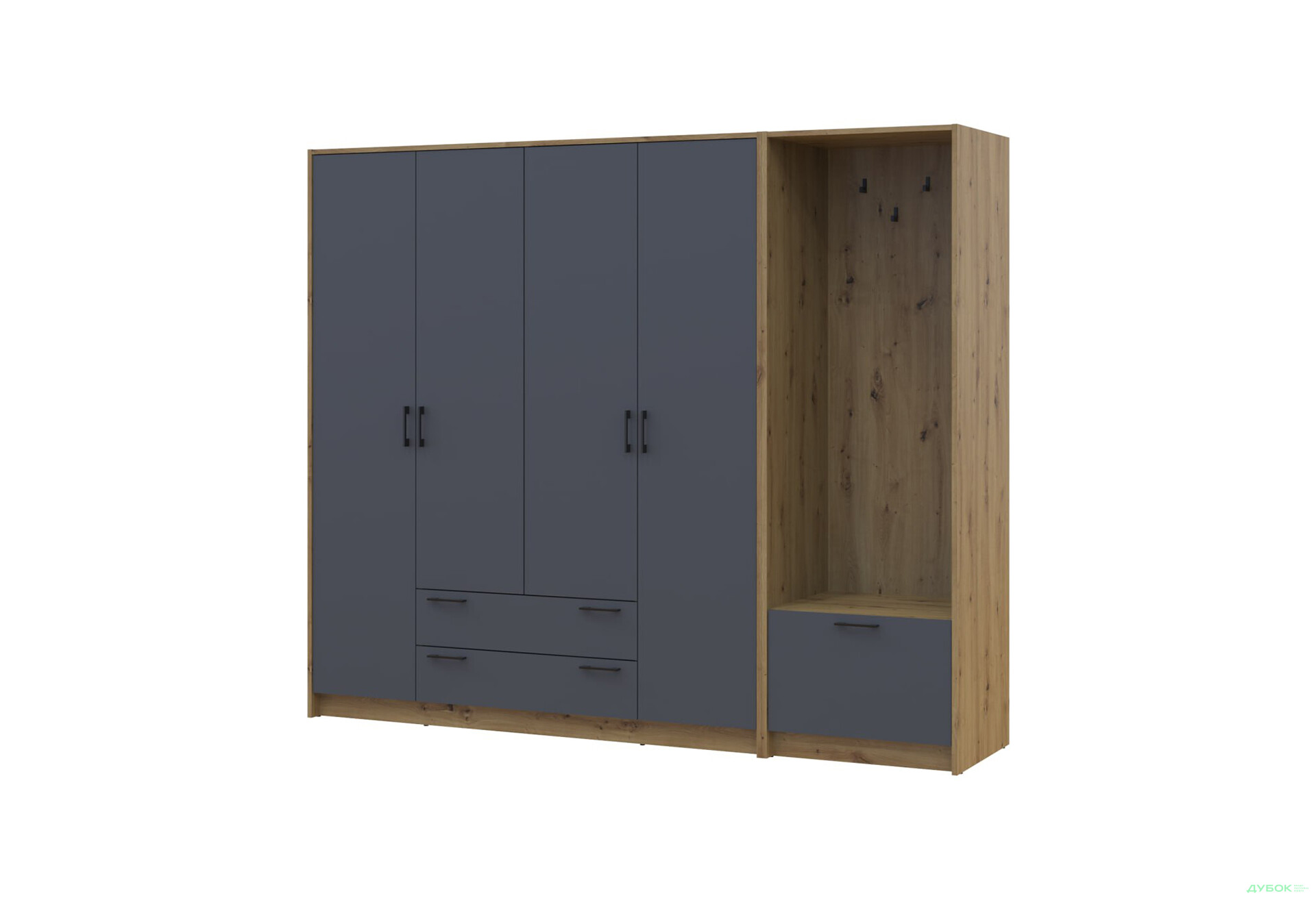 Изображение 1 - Шкаф для одежды 4 ДСП Doros Ронди с вешалкой 220 см Дуб Артизан / Графит