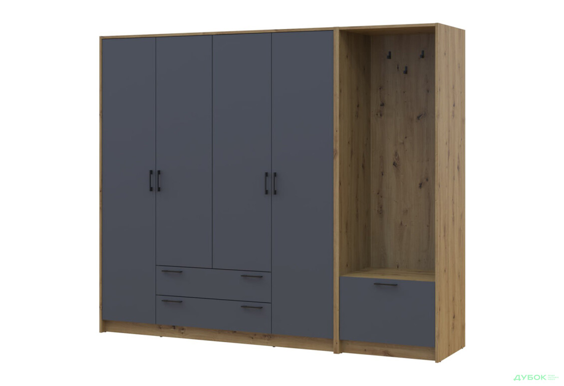 Шкаф для одежды 4 ДСП Doros Ронди с вешалкой 220 см Дуб Артизан / Графит