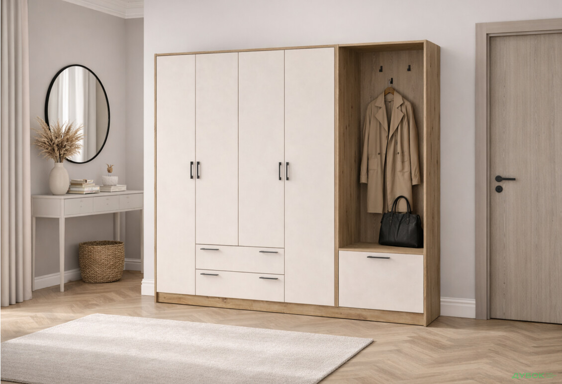 Зображення 2 - Шафа для одягу 4 ДСП Doros Ронді з вішалкою 220 см Дуб Артізан / Кашемір