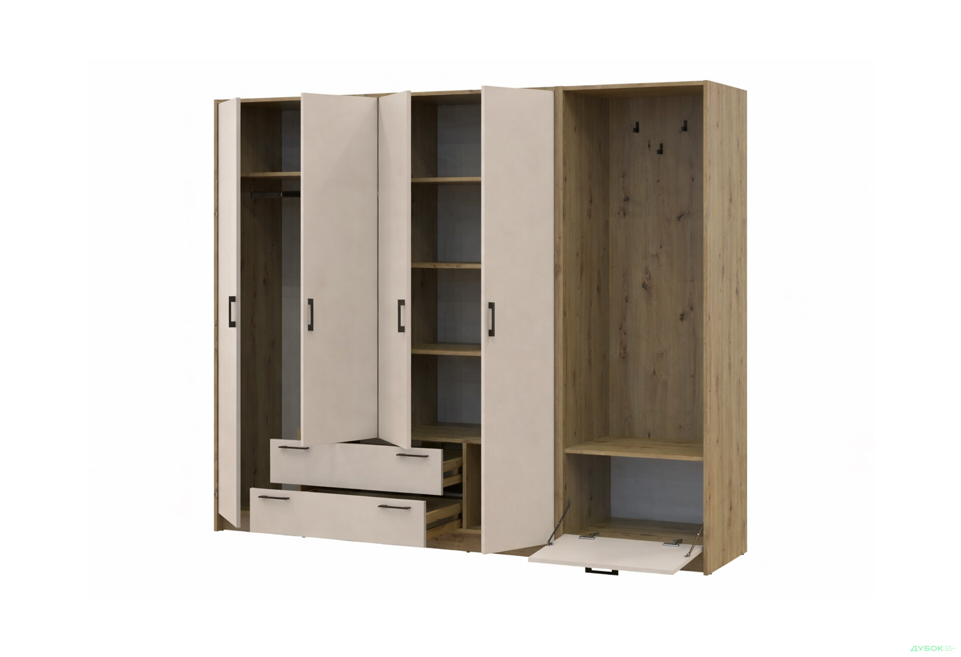 Зображення 3 - Шафа для одягу 4 ДСП Doros Ронді з вішалкою 220 см Дуб Артізан / Кашемір