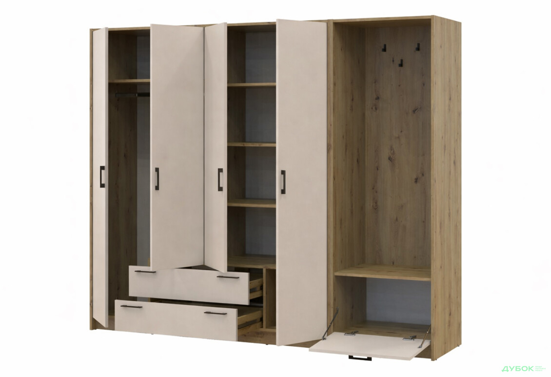 Зображення 3 - Шафа для одягу 4 ДСП Doros Ронді з вішалкою 220 см Дуб Артізан / Кашемір