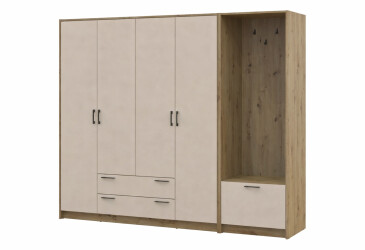 Шкаф для одежды 4 ДСП Doros Ронди с вешалкой 220 см Дуб Артизан / Кашемир