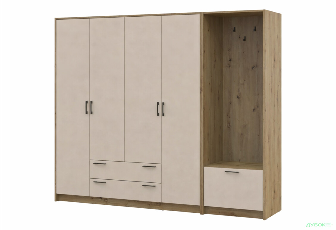 Шафа для одягу 4 ДСП Doros Ронді з вішалкою 220 см Дуб Артізан / Кашемір