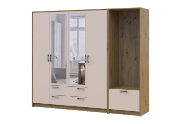 Шкаф для одежды 4 ДСП Doros Ронди с вешалкой и зеркалом 220 см Дуб Артизан / Кашемир