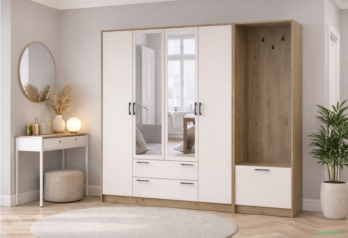 Зображення 2 - Шафа для одягу 4 ДСП Doros Ронді з вішалкою та дзеркалом 220 см Дуб Артізан / Кашемір