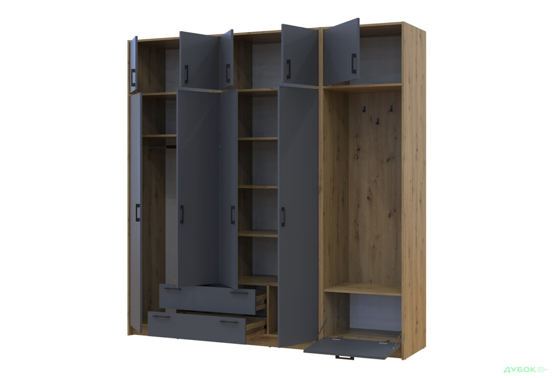 Зображення 3 - Шафа для одягу 4 ДСП Doros Ронді з вішалкою та антресолею 220 см Дуб Артізан / Графіт