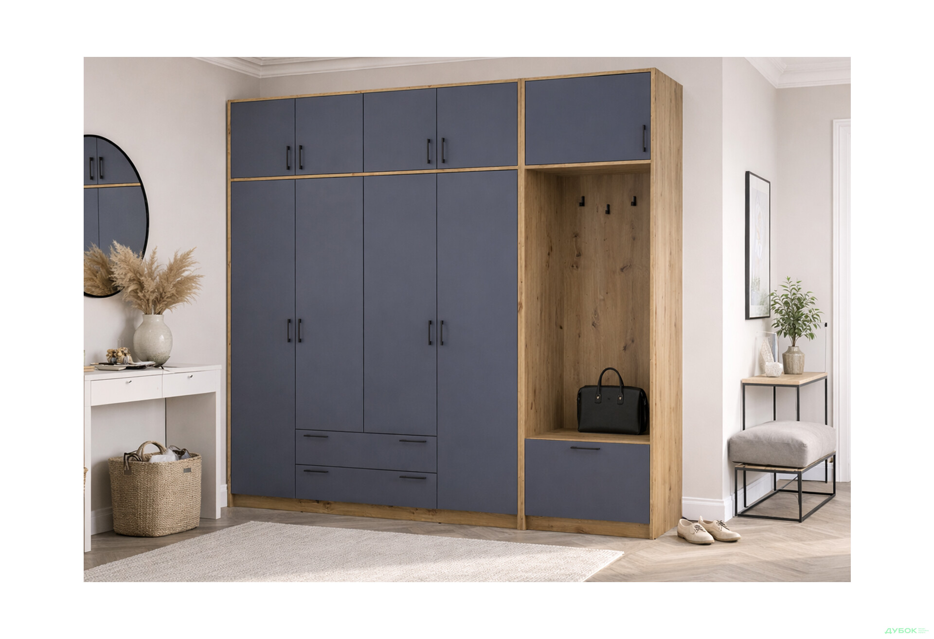 Зображення 2 - Шафа для одягу 4 ДСП Doros Ронді з вішалкою та антресолею 220 см Дуб Артізан / Графіт