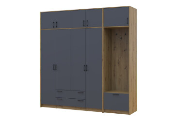 Шкаф для одежды 4 ДСП Doros Ронди с вешалкой и антресолью 220 см Дуб Артизан / Графит