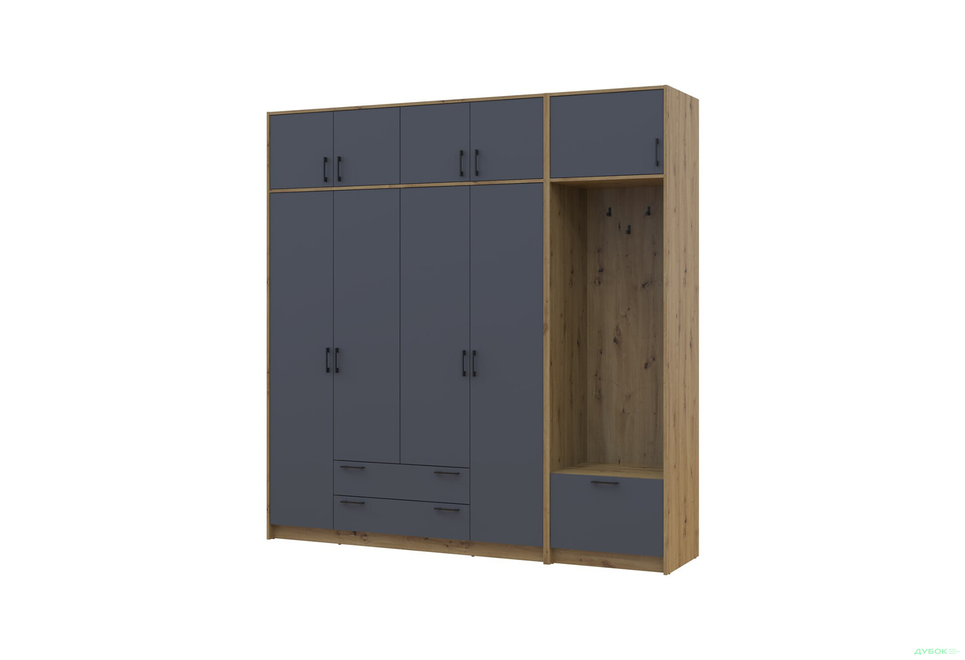 Зображення 1 - Шафа для одягу 4 ДСП Doros Ронді з вішалкою та антресолею 220 см Дуб Артізан / Графіт