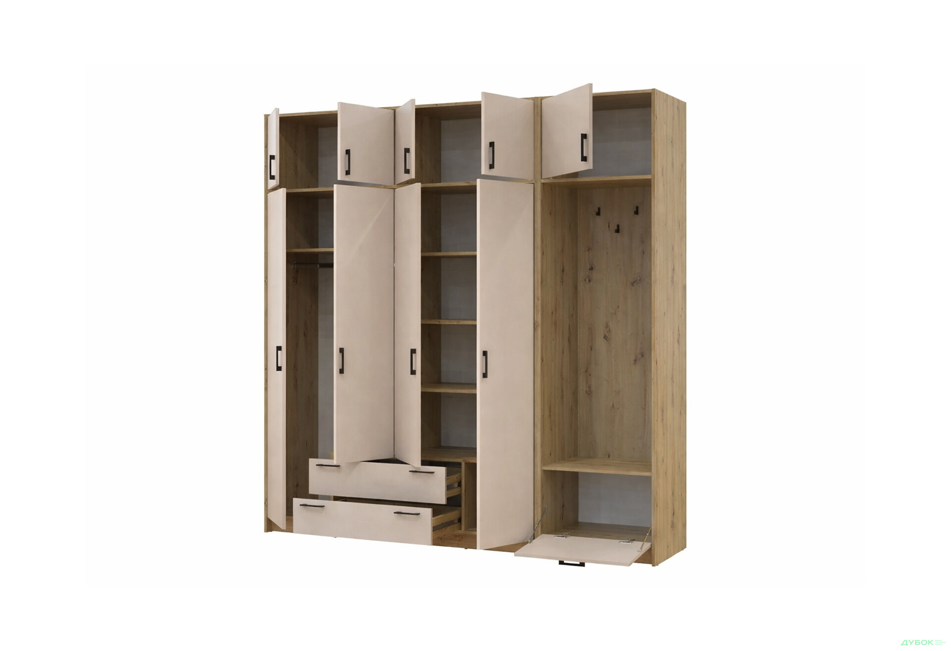Зображення 3 - Шафа для одягу 4 ДСП Doros Ронді з вішалкою та антресолею 220 см Дуб Артізан / Кашемір