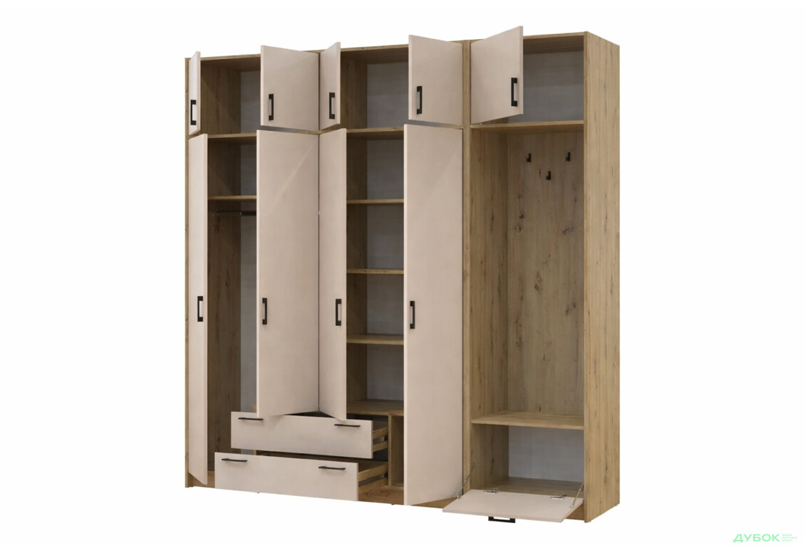 Зображення 3 - Шафа для одягу 4 ДСП Doros Ронді з вішалкою та антресолею 220 см Дуб Артізан / Кашемір
