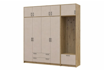 Шкаф для одежды 4 ДСП Doros Ронди с вешалкой и антресолью 220 см Дуб Артизан / Кашемир