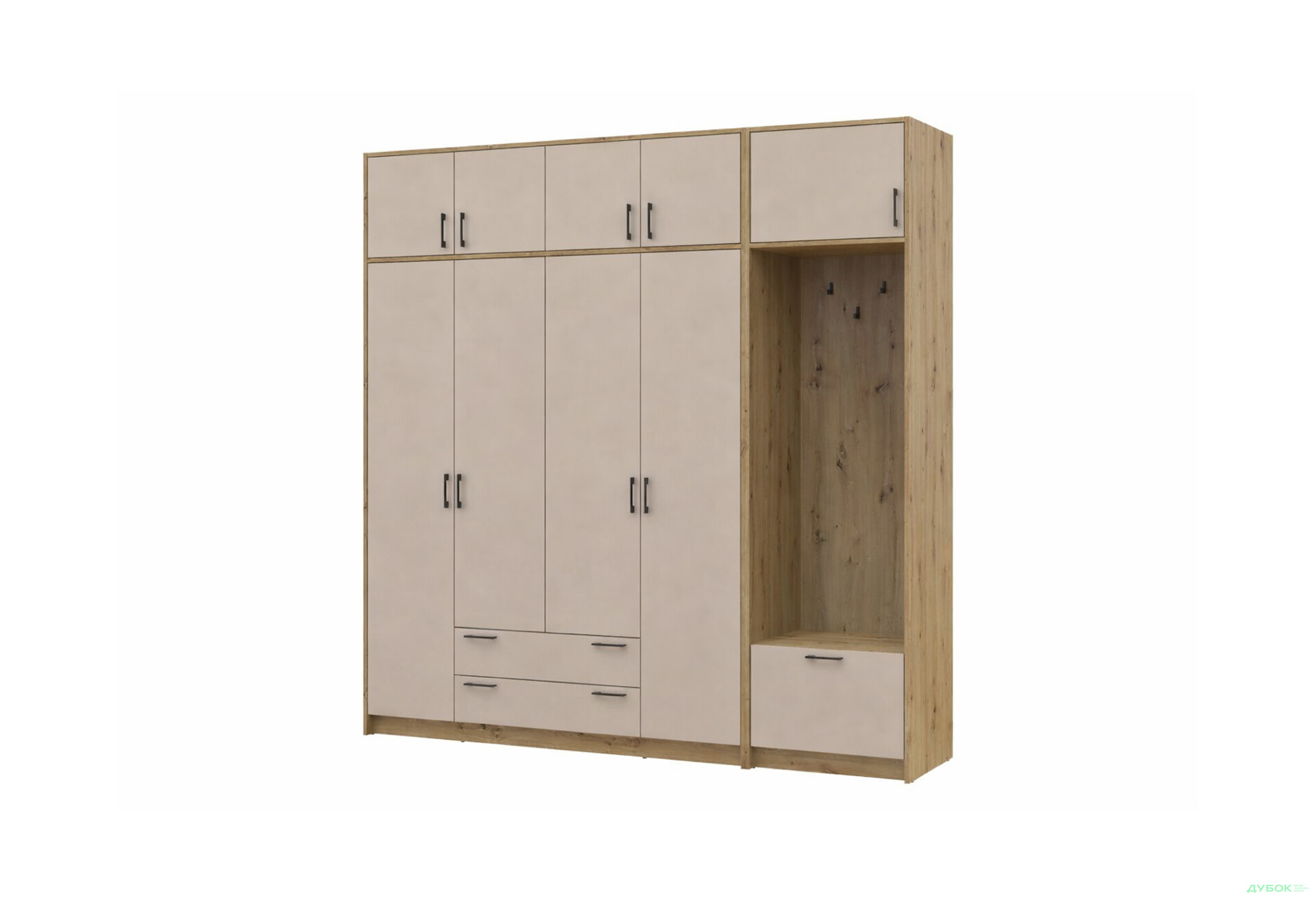 Зображення 1 - Шафа для одягу 4 ДСП Doros Ронді з вішалкою та антресолею 220 см Дуб Артізан / Кашемір