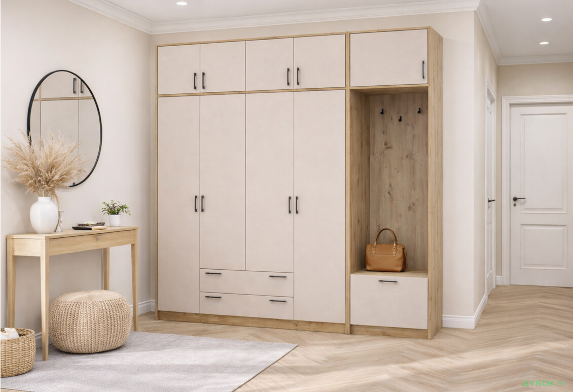 Зображення 2 - Шафа для одягу 4 ДСП Doros Ронді з вішалкою та антресолею 220 см Дуб Артізан / Кашемір