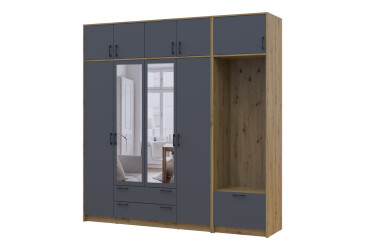 Шкаф для одежды 4 ДСП Doros Ронди с вешалкой, зеркалом и антресолью 220 см Дуб Артизан / Графит