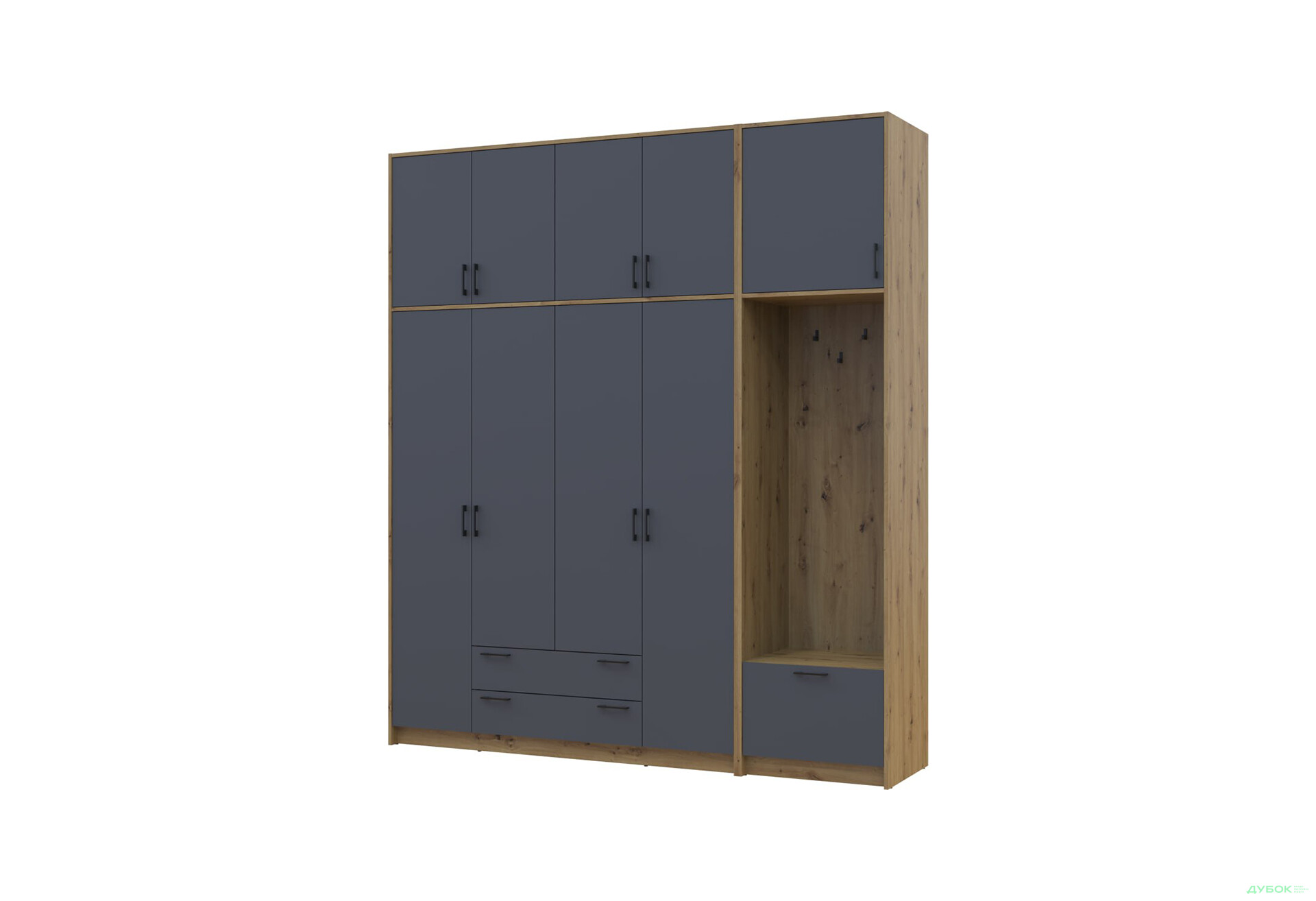 Зображення 1 - Шафа для одягу 4 ДСП Doros Ронді з вішалкою та високою антресолею 220 см Дуб Артізан / Графіт