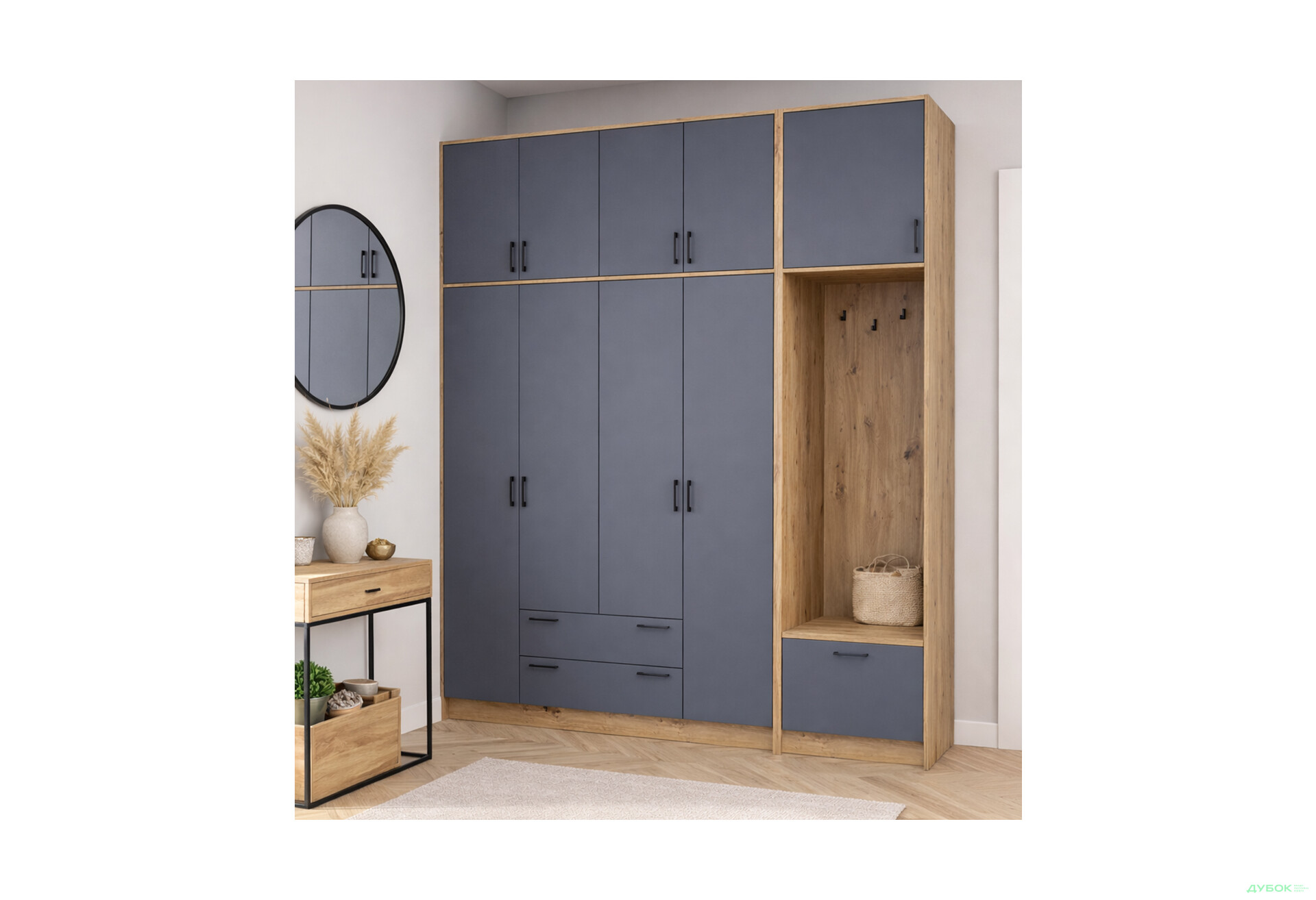 Зображення 2 - Шафа для одягу 4 ДСП Doros Ронді з вішалкою та високою антресолею 220 см Дуб Артізан / Графіт