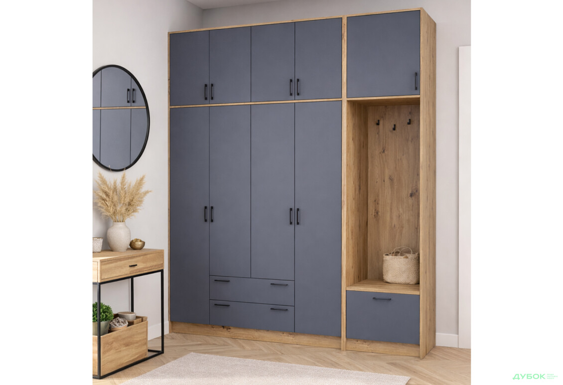 Зображення 2 - Шафа для одягу 4 ДСП Doros Ронді з вішалкою та високою антресолею 220 см Дуб Артізан / Графіт