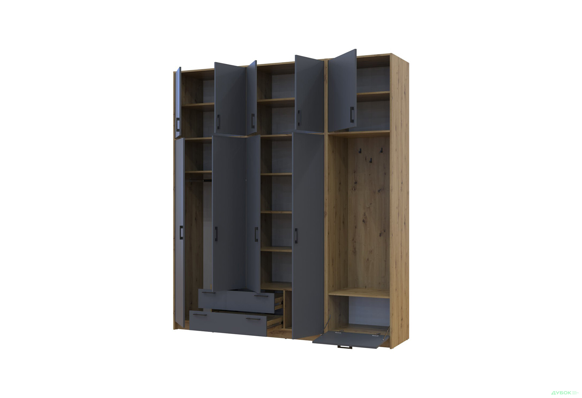 Зображення 3 - Шафа для одягу 4 ДСП Doros Ронді з вішалкою та високою антресолею 220 см Дуб Артізан / Графіт