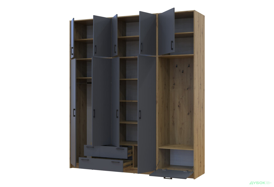 Зображення 3 - Шафа для одягу 4 ДСП Doros Ронді з вішалкою та високою антресолею 220 см Дуб Артізан / Графіт