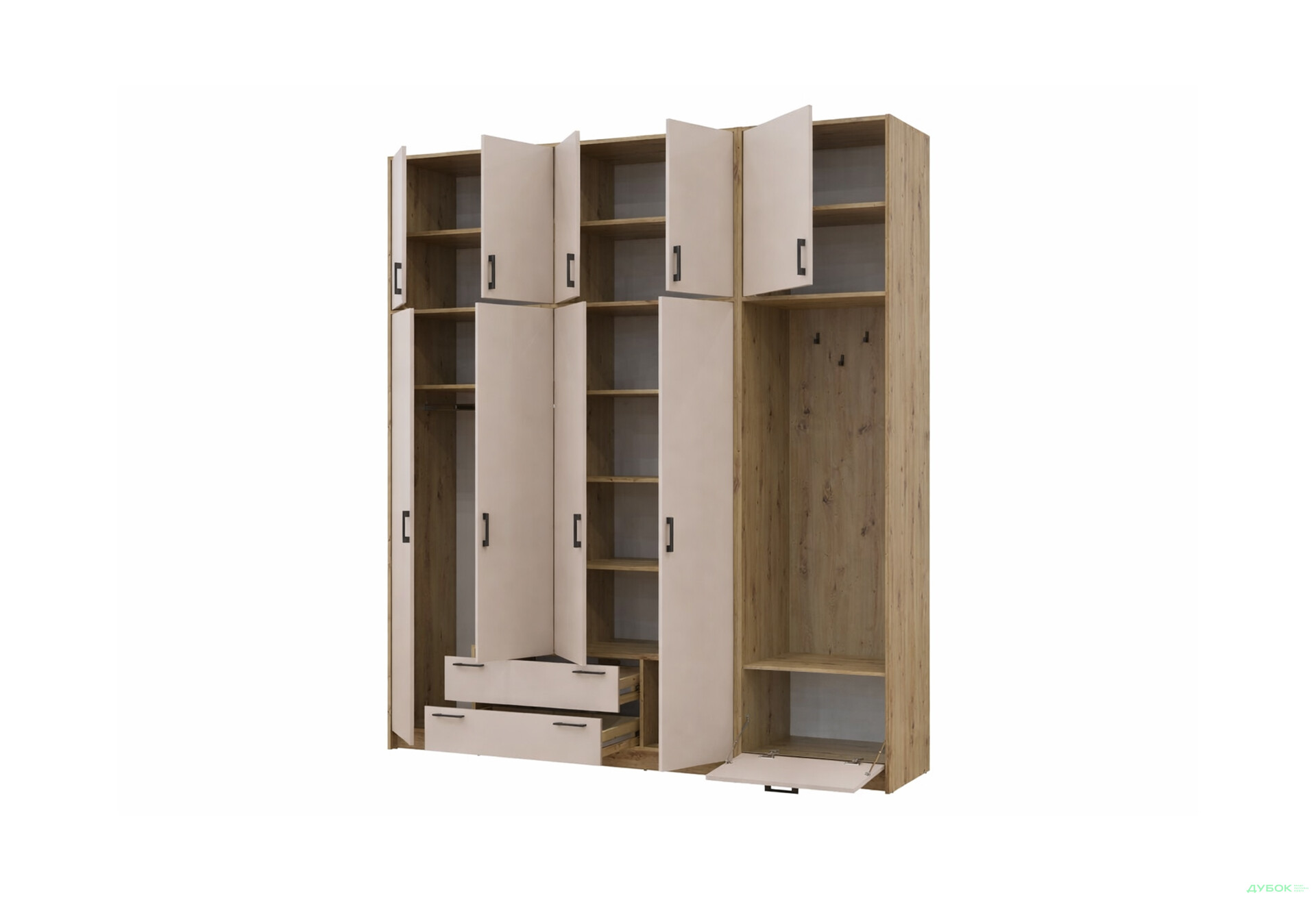 Изображение 3 - Шкаф для одежды 4 ДСП Doros Ронди с вешалкой и высокой антресолью 220 см Дуб Артизан / Кашемир