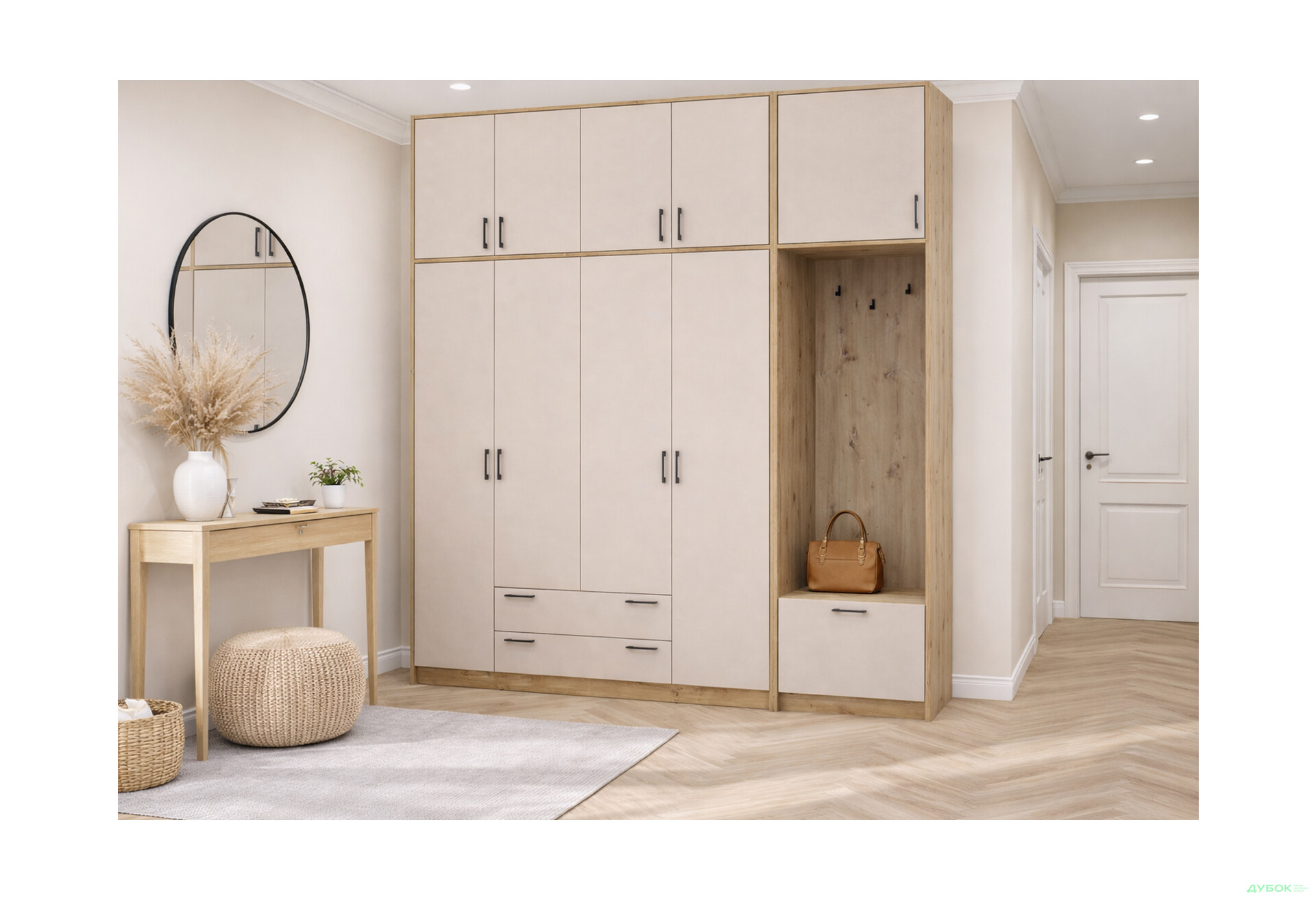 Изображение 2 - Шкаф для одежды 4 ДСП Doros Ронди с вешалкой и высокой антресолью 220 см Дуб Артизан / Кашемир