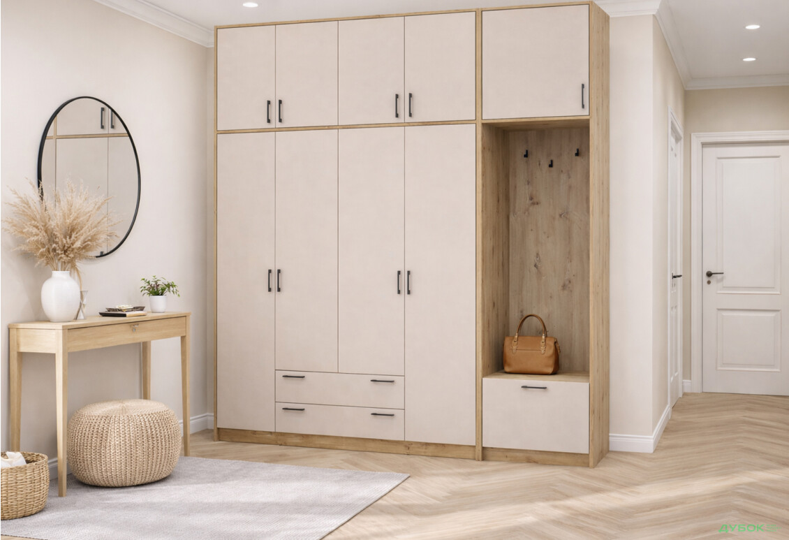 Изображение 2 - Шкаф для одежды 4 ДСП Doros Ронди с вешалкой и высокой антресолью 220 см Дуб Артизан / Кашемир