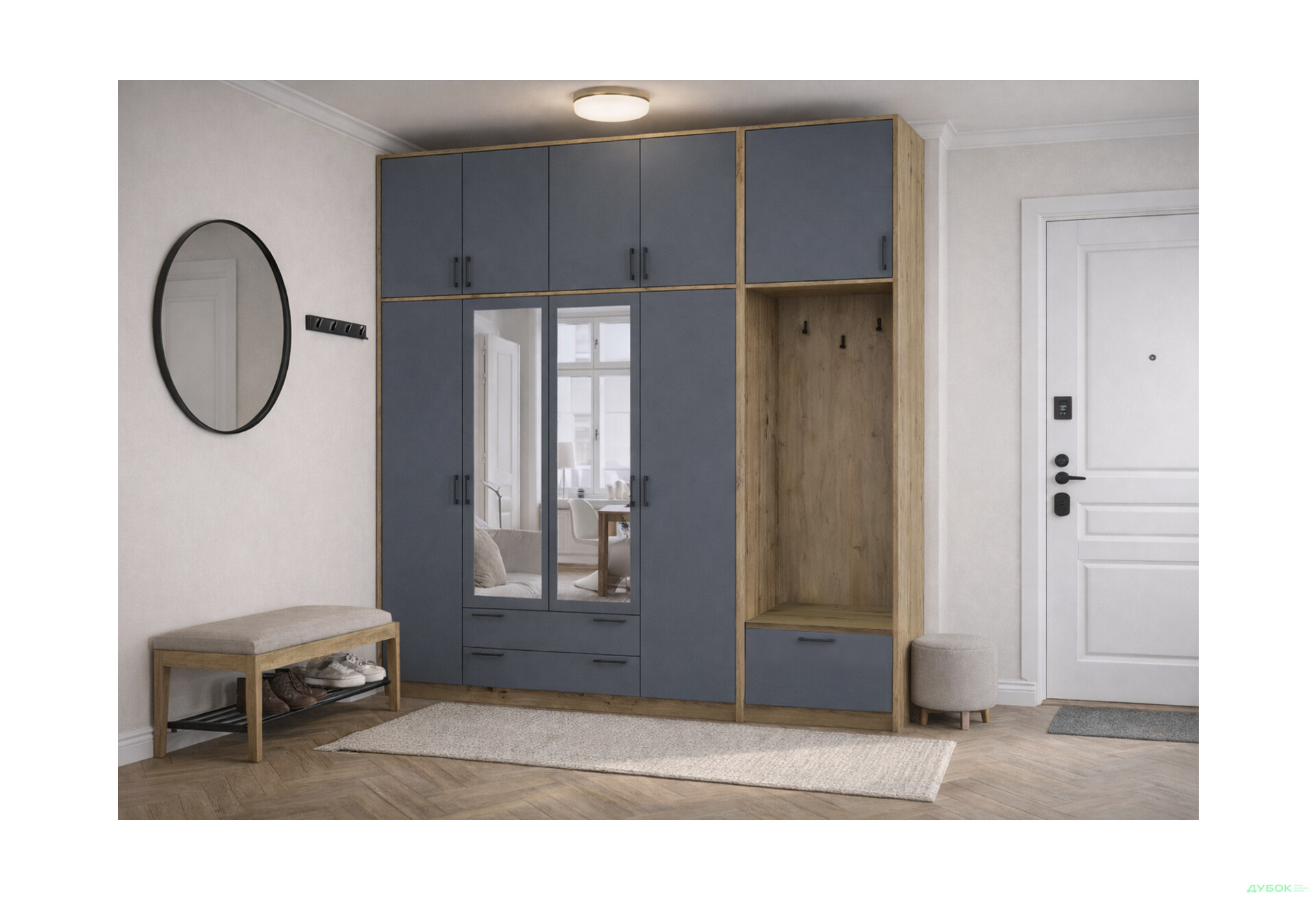 Изображение 2 - Шкаф для одежды 4 ДСП Doros Ронди с вешалкой, зеркалом и высокой антресолью 220 см Дуб Артизан / Графит