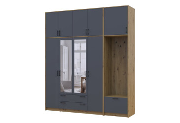 Шкаф для одежды 4 ДСП Doros Ронди с вешалкой, зеркалом и высокой антресолью 220 см Дуб Артизан / Графит