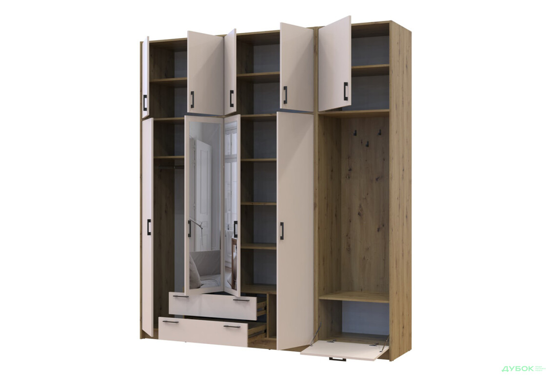 Изображение 3 - Шкаф для одежды 4 ДСП Doros Ронди с вешалкой, зеркалом и высокой антресолью 220 см Дуб Артизан / Кашемир