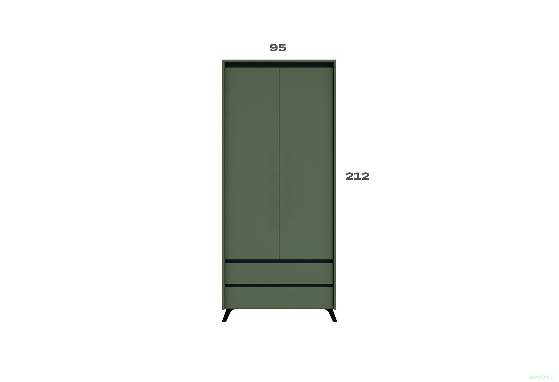 Зображення 3 - Шафа Лаундж / Lounge SZF2D2S 95 см, зелений димчастий / чорний