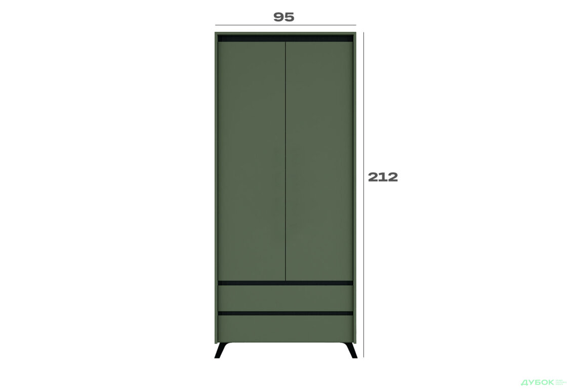 Зображення 3 - Шафа Лаундж / Lounge SZF2D2S 95 см, зелений димчастий / чорний