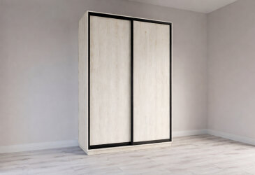 Шкаф-купе 2-дверный 160x220x60 см дуб крафт белый, профиль бавария (черный)