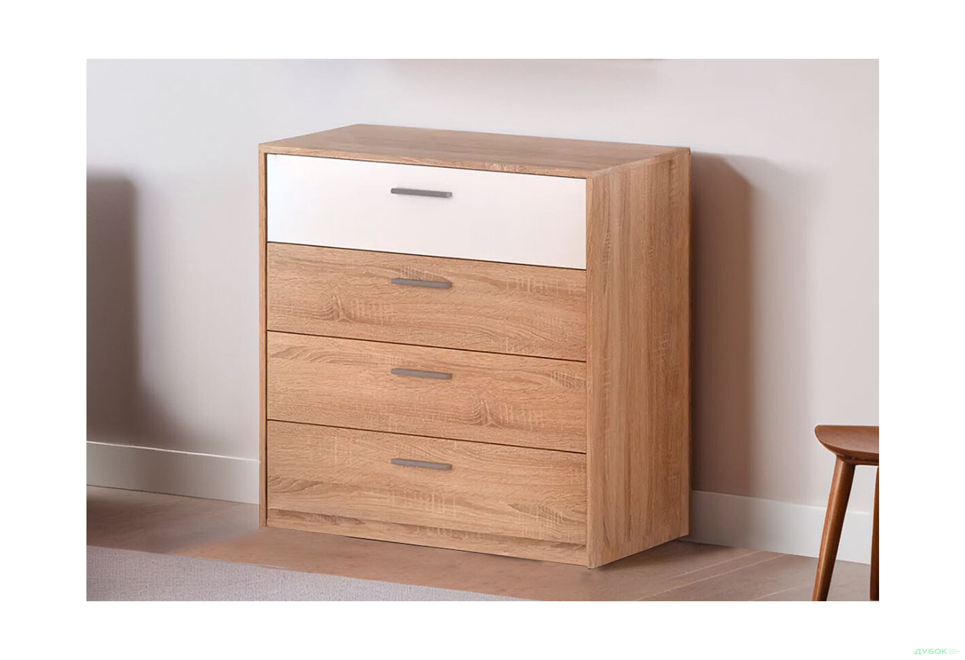 Комод VMV holding Ріко з 4 шухлядами 90 см Дуб сонома/Білий - Зображення 2 Зображення 2 - Комод VMV holding Ріко з 4 шухлядами 90 см Дуб сонома/Білий