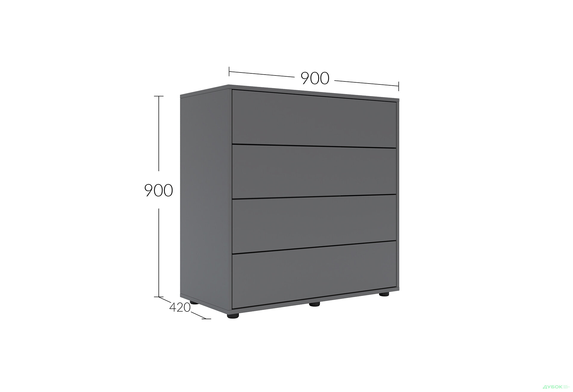 Изображение 5 - Комод Соло 90 4Dr (90х90х42) с 4 ящиками 90 см, графит