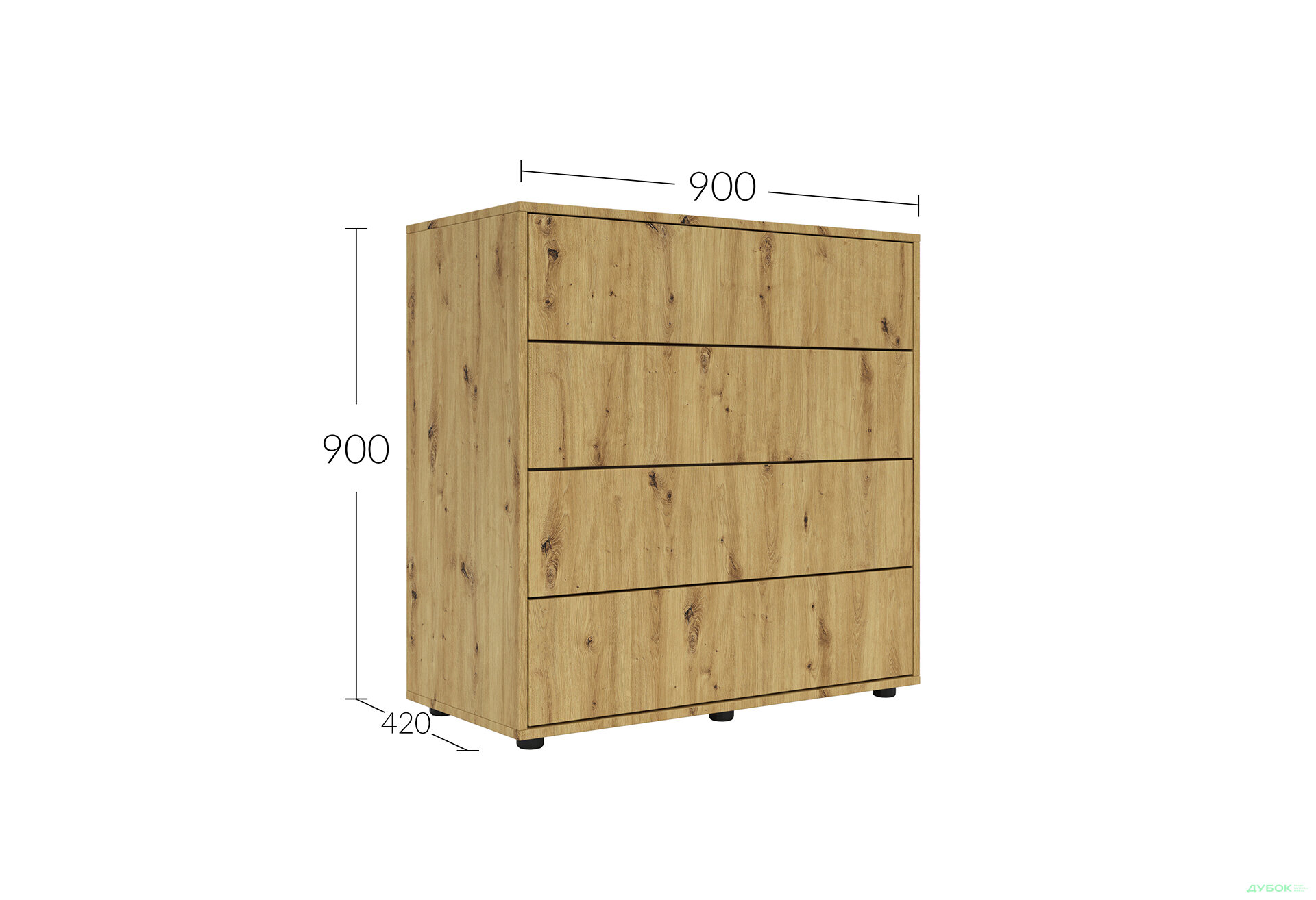 Изображение 5 - Комод Соло 90 4Dr (90х90х42) с 4 ящиками 90 см, дуб артизан